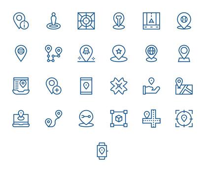 Coordinates Design Icons featuring 25 Grid Fitted Regular Line Style vector