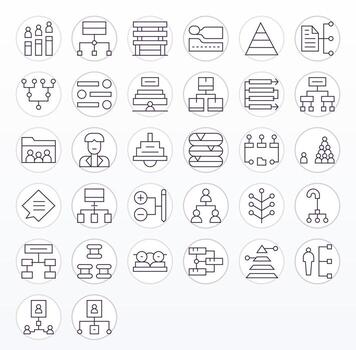 Hierarchy Icon Collection with 32 64x64 Thin Line Designs vector