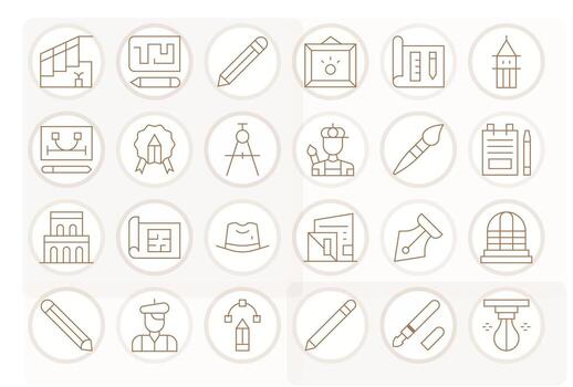 Thin Line Detail Enhanced Icons from Sketch Set with 24 128x128 Icons vector