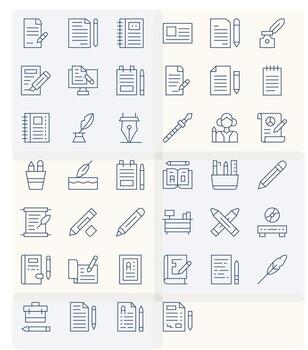 40 Thin Line Icons designed for Writing in Retina Ready Grid Fitted format vector