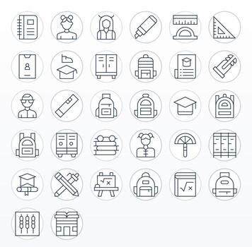 Student 256x256 Icon Pack with 32 Thin Line Pixel Optimized Elements vector