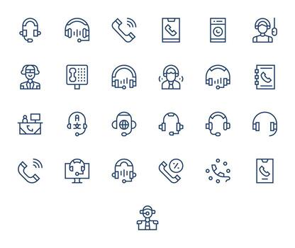 25 128x128 Pixel Aligned Icons for Call Center in Regular Line Theme vector