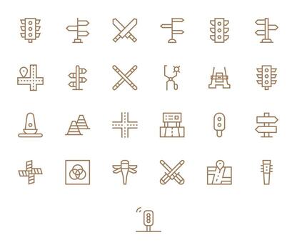 25 Retina Ready Regular Line Icons for Intersection with Pixel Optimized precision vector