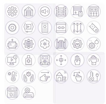 32 High Resolution Thin Line Grid Fitted Icons for Control Projects vector