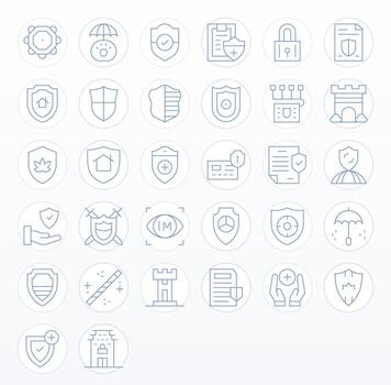 salvaguardia visual paquete conteniendo 32 Delgado línea píxel optimizado íconos vector