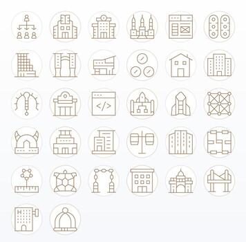 Structure Grid Fitted Set with 32 High Resolution Thin Line Icons vector
