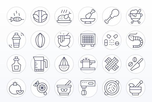 24 Thin Line Grid Fitted Icons tailored for Recipe 256x256 interface vector