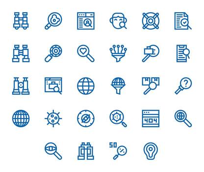 buscar escalable conjunto presentando 28 píxel optimizado negrita línea alto resolución íconos vector