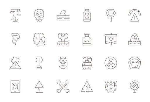 24 Icons for Danger Sign featuring 128x128 Display Perfect Thin Line Graphics vector