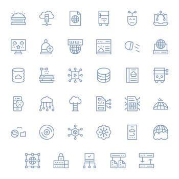 35 regular línea píxel alineado íconos para servidor gráficos vector