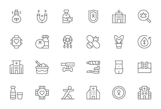 24 Icons for Wellness featuring High Resolution PIXEL Perfect Thin Line Graphics vector