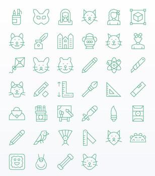 40 Delgado línea íconos desde dibujo en 256x256 píxel alineado calidad vector