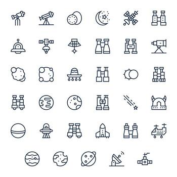 Regular Line Pixel Optimized Icons from Astronomy Set with 35 256x256 Icons vector