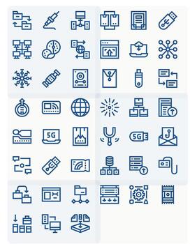 45 High Resolution PIXEL Perfect Icons for Data Transfer in Bold Line Theme vector