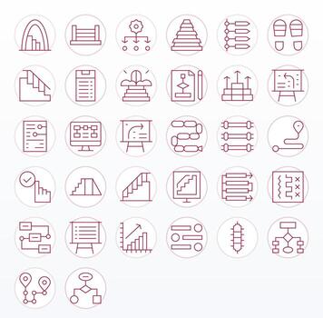 Steps Icon Repository containing 32 Thin Line High Resolution PIXEL Perfect graphics vector