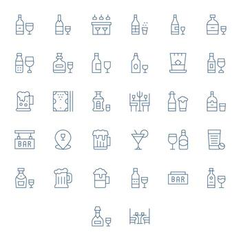 32 Thin Line Icons for Pub in crisp Retina Ready Display Perfect resolution vector