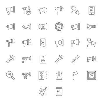 Loudspeaker Modern Collection with 32 Thin Line High Resolution Pixel Aligned Icons vector