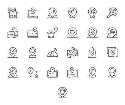 Geolocation Exclusive Set featuring 25 Regular Line Pixel Aligned 128x128 Icons vector