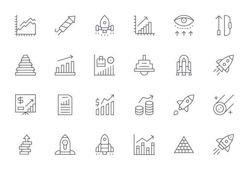 Ascending Visual Pack containing 24 Thin Line Editable Icons vector