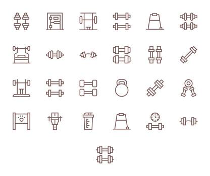 Weightlifting Comprehensive Bundle with 25 Pixel Aligned Regular Line 128x128 Icons vector
