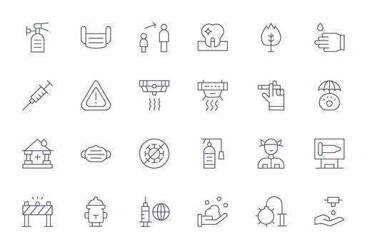 Prevention Icon Set with 24 Thin Line 128x128 Pixel Aligned Graphics vector