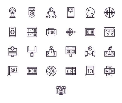 Scoreboard 256x256 Icon Pack with 25 Regular Line Pixel Aligned Elements vector