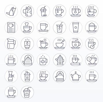 té icono conjunto con 32 Delgado línea 128x128 píxel optimizado gráficos vector