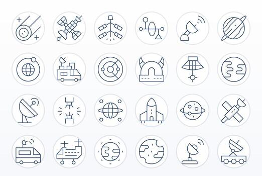 24 Thin Line Icons for Satellite in crisp 256x256 Pixel Aligned resolution vector