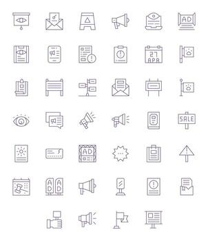 40 Thin Line Icons from Notice in High Resolution Grid Fitted Quality vector