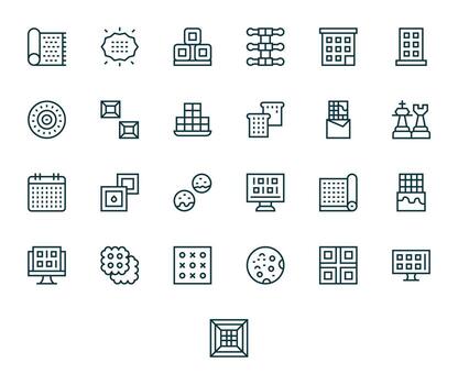 cuadrícula icono conjunto con 25 regular línea 128x128 píxel alineado gráficos vector