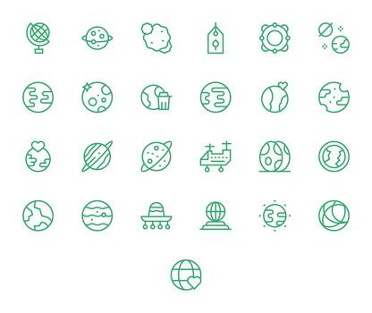 Planet Complete Package with 25 128x128 Regular Line Pixel Aligned Icons vector