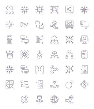 Sharing Icon Collection featuring 40 Pixel Optimized 128x128 Thin Line Designs vector