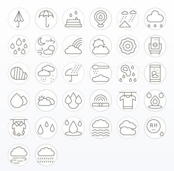 32 Icons for Humidity optimized in PIXEL Perfect 64x64 Thin Line resolution vector