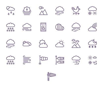 25 Regular Line Pixel Optimized Icons crafted for Forecast Icon 64x64 applications vector