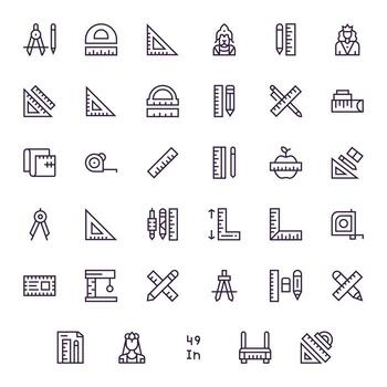 Ruler Essential Set including 35 Pixel Optimized Regular Line 256x256 Icons vector