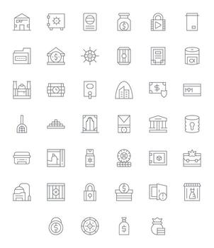 Vault featuring 40 High Resolution Icons in Thin Line Design vector