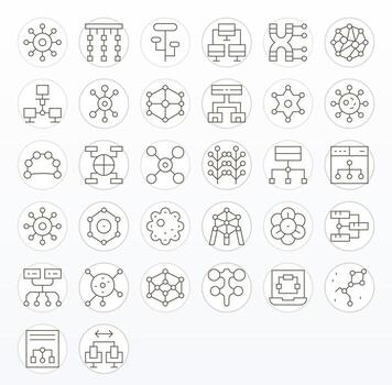 nodos completar paquete con 32 256x256 Delgado línea píxel Perfecto íconos vector