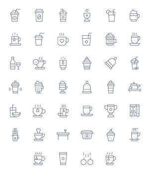 40 128x128 Icons for Cup in Grid Fitted Thin Line Format vector