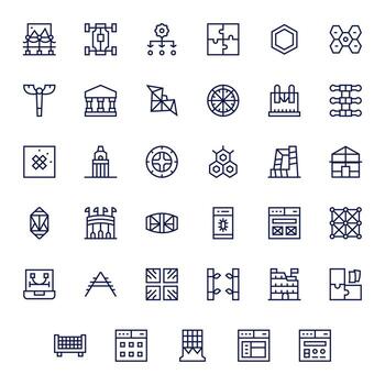 35 regular línea cuadrícula equipado diseños para marco de referencia 128x128 íconos vector