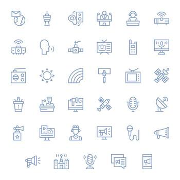 Broadcast Professional Set with 35 Regular Line Pixel Optimized Retina Ready Icons vector