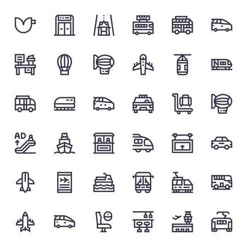 Passenger Comprehensive Bundle with 36 Pixel Optimized Bold Line 256x256 Icons vector