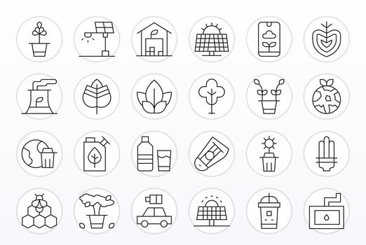 24 Thin Line Pixel Optimized Icons tailored for EcoFriendly 128x128 interface vector