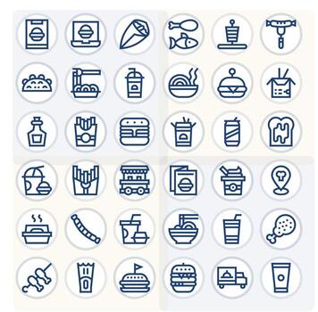 36 256x256 Icons for Fast Food in Pixel Optimized Bold Line Format vector
