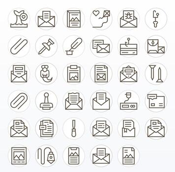 35 retina Listo íconos para adjunto archivo en cuadrícula equipado regular línea formato vector