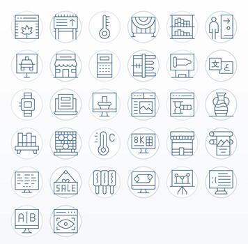 Display Icon Library with 32 Thin Line 64x64 Pixel Aligned Designs vector