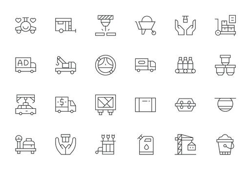 24 Icons for Transporting optimized in Grid Fitted 256x256 Thin Line resolution vector