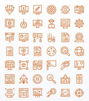 visualización completar paquete con 42 64 x 64 regular línea cuadrícula equipado íconos vector