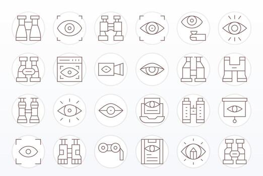 Observe Icon Collection with 24 128x128 Thin Line Designs vector