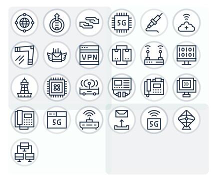 Regular Line Display Perfect Icons from Data Transmission Set with 25 64x64 Icons vector