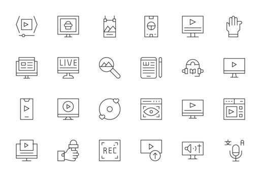 Digital Media Ultimate Package with 24 High Resolution Thin Line Display Perfect Icons vector